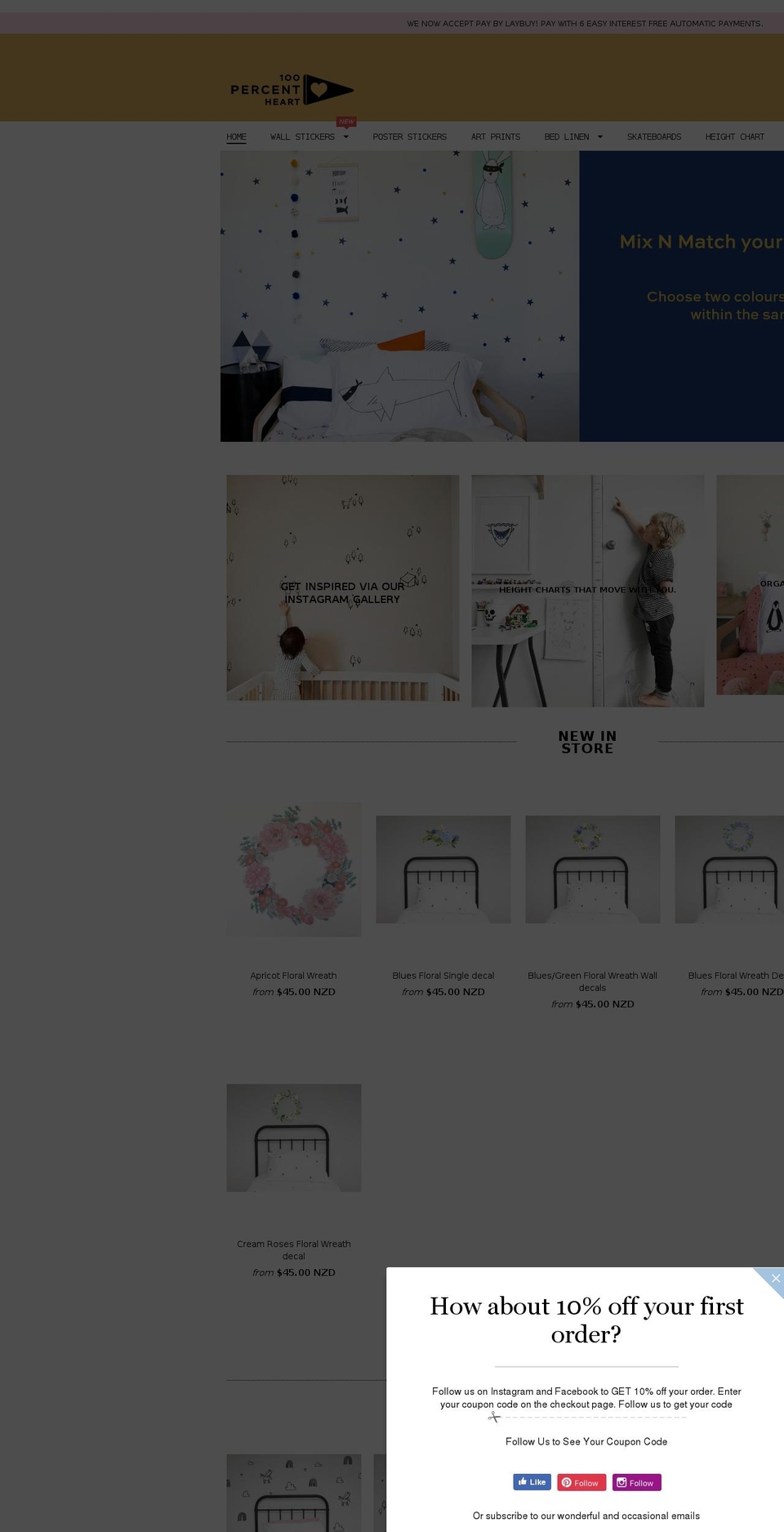 onehundredpercentheart.co.nz shopify website screenshot