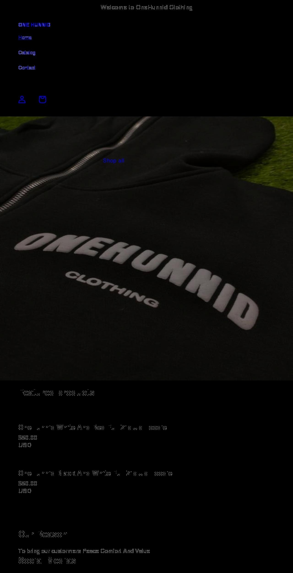 onehunnidclothing.com shopify website screenshot