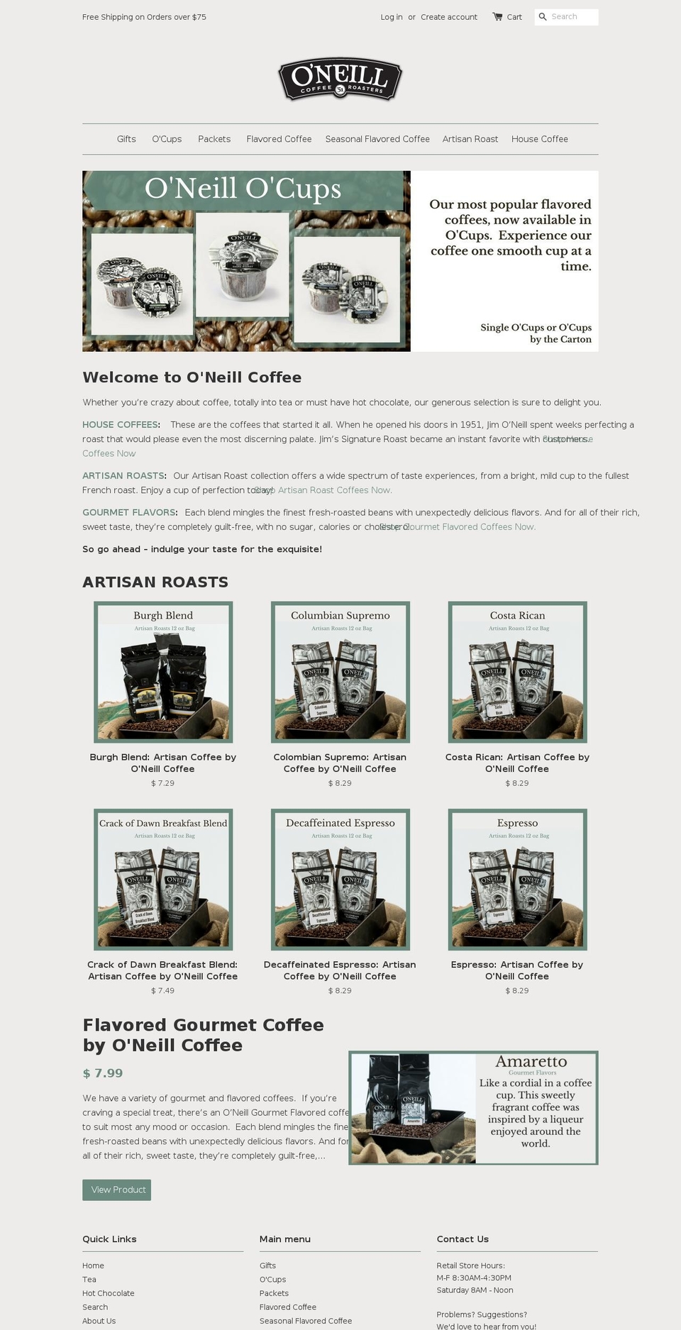 oneillcoffee.com shopify website screenshot