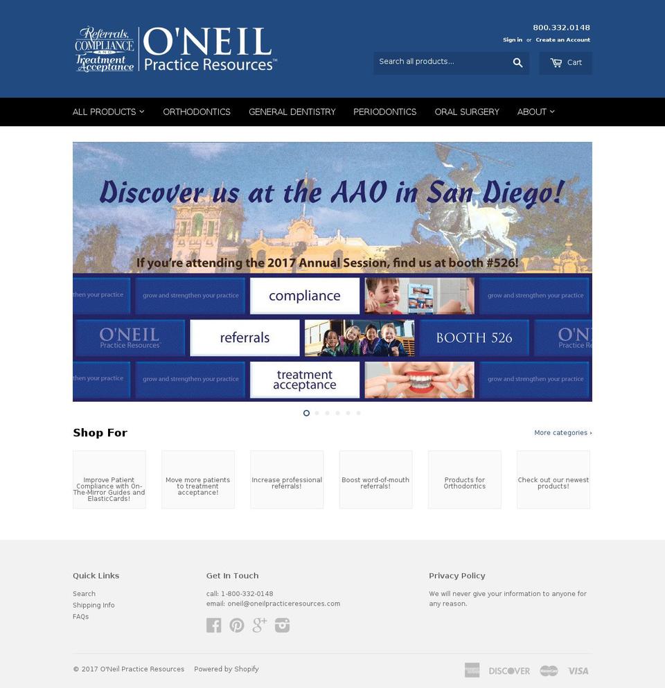 oneilpracticeresources.com shopify website screenshot