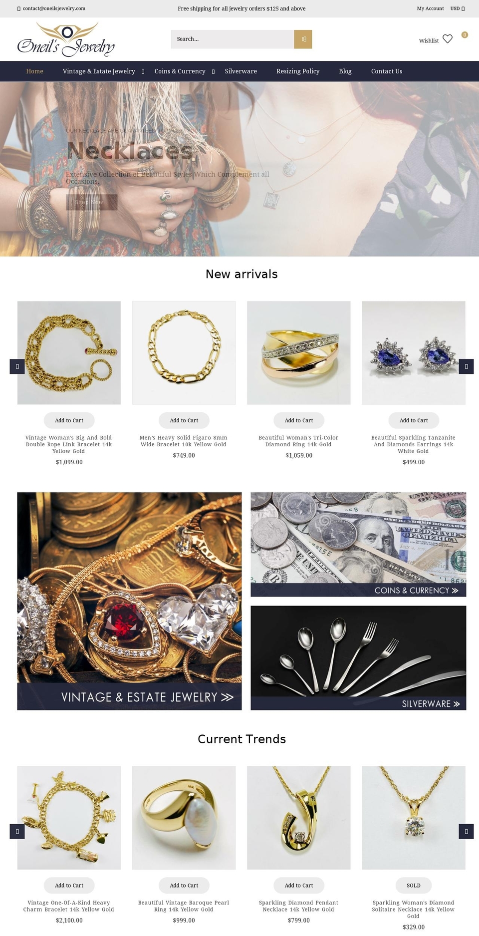 oneilsjewelry.com shopify website screenshot