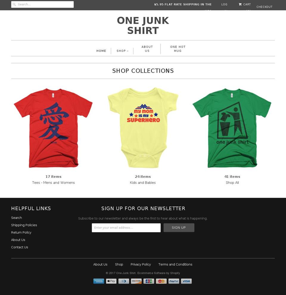 onejunkshirt.com shopify website screenshot