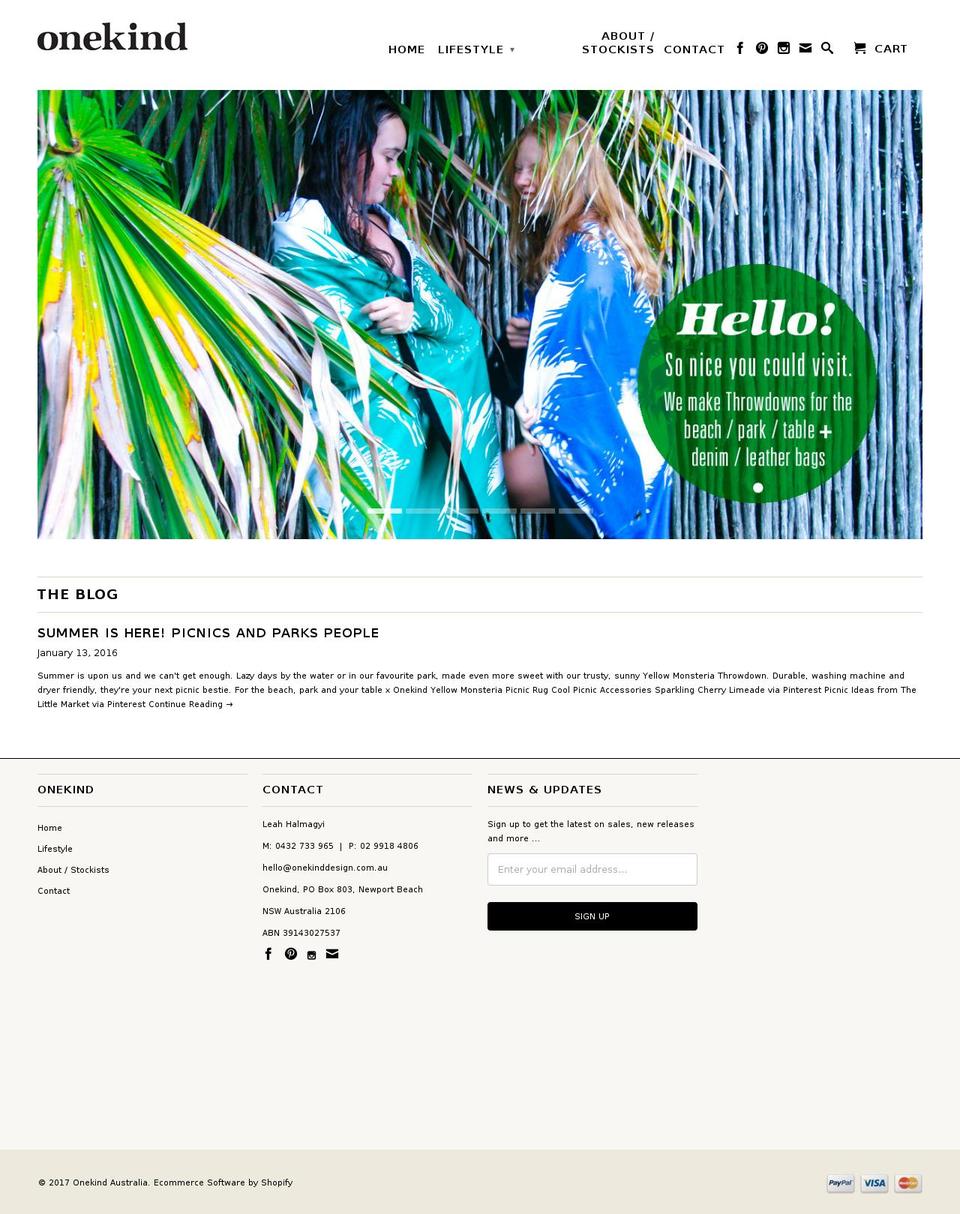 onekinddesign.com.au shopify website screenshot