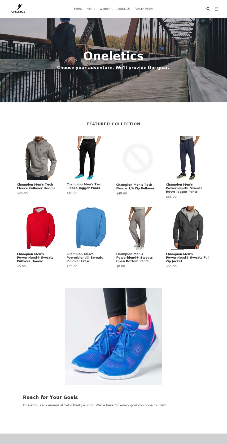 oneletics.com — Shopify storefront screenshot
