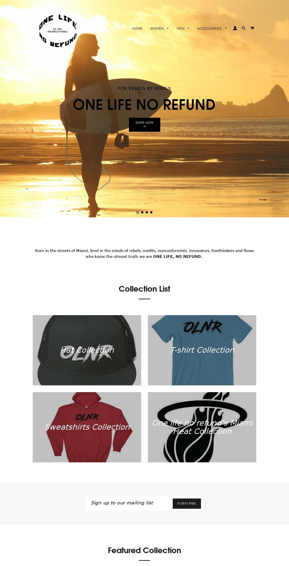onelifenorefund.com — Shopify storefront screenshot