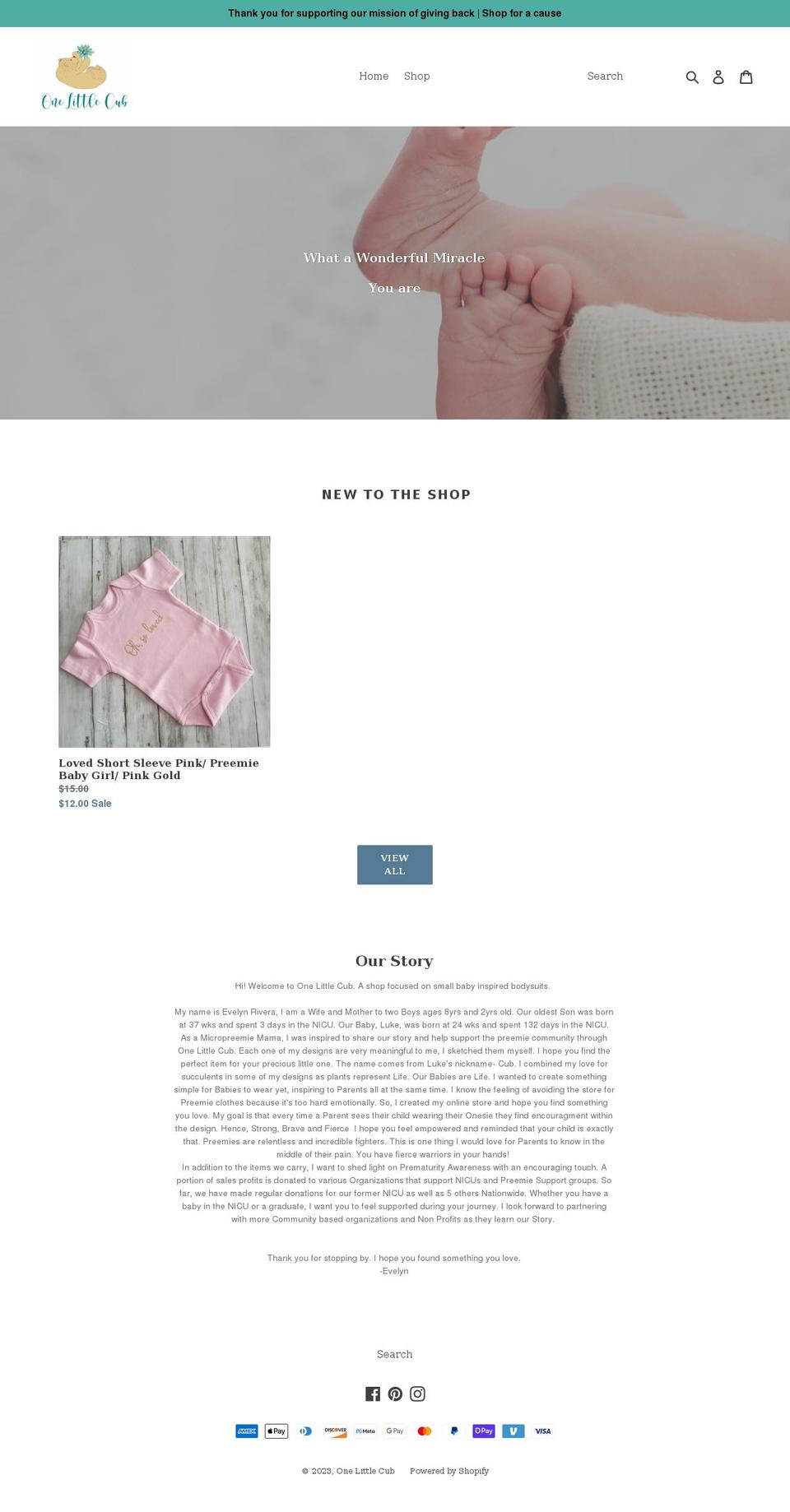 onelittlecub.com shopify website screenshot