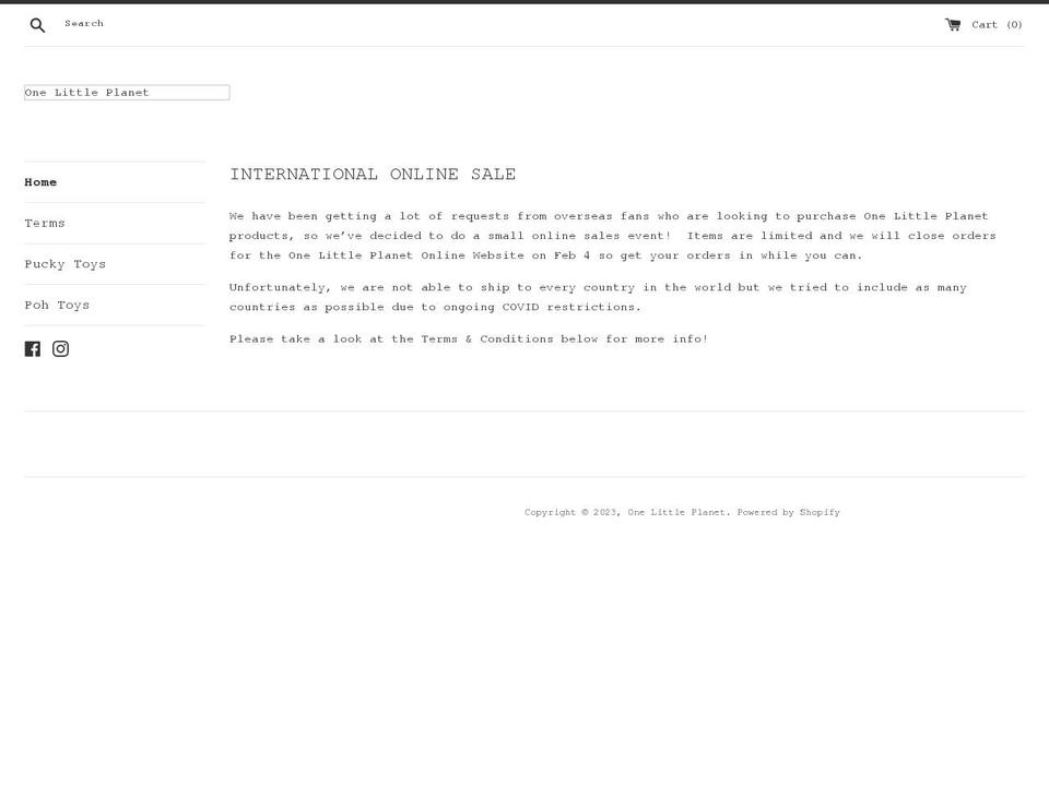 onelittleplanet.com shopify website screenshot
