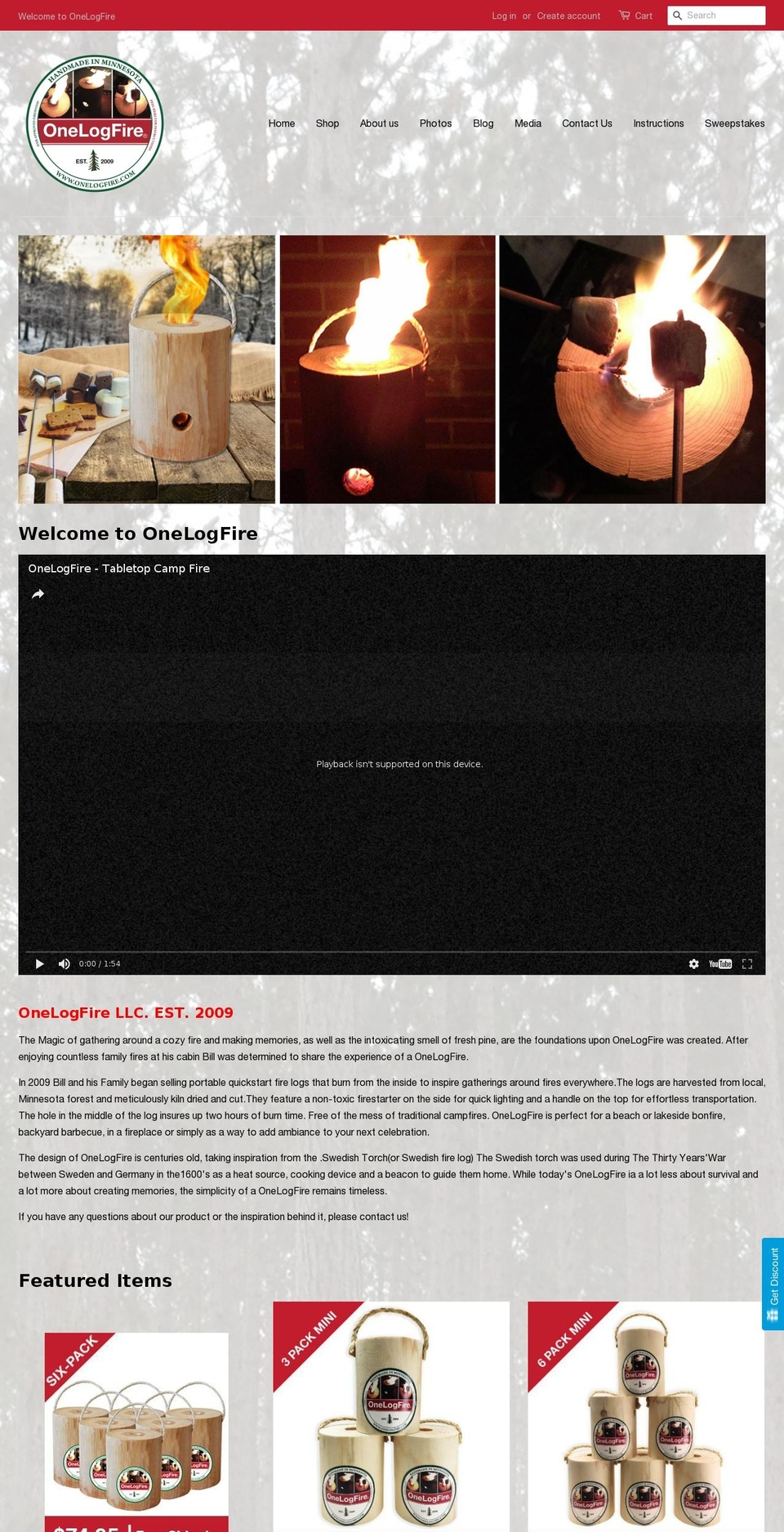 onelogfire.com shopify website screenshot