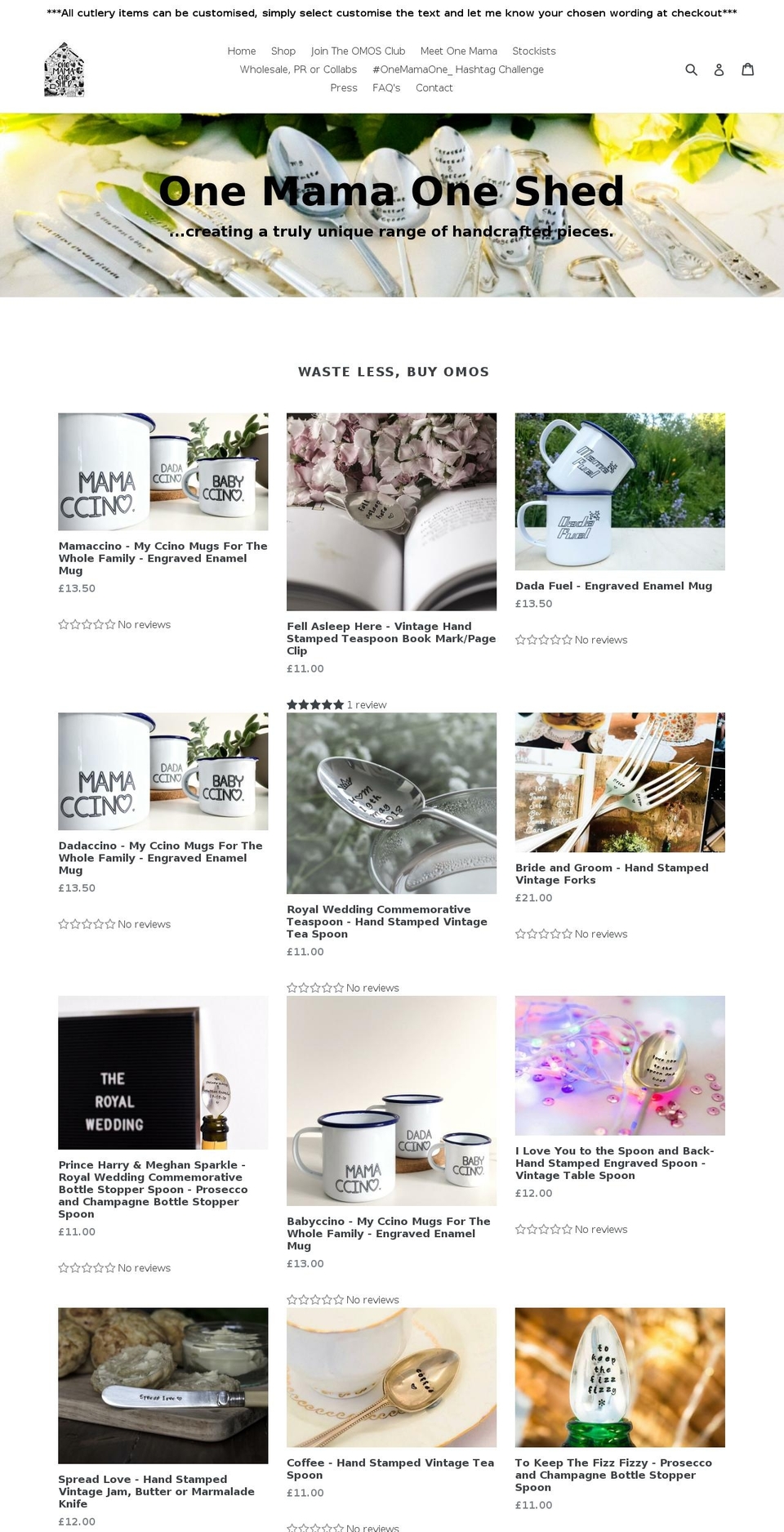 onemamaoneshed.com shopify website screenshot