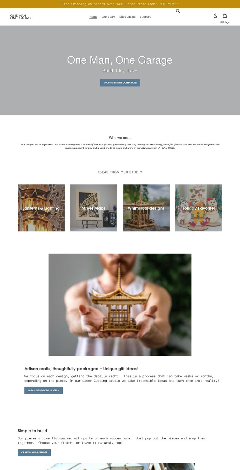 onemanonegarage.com shopify website screenshot