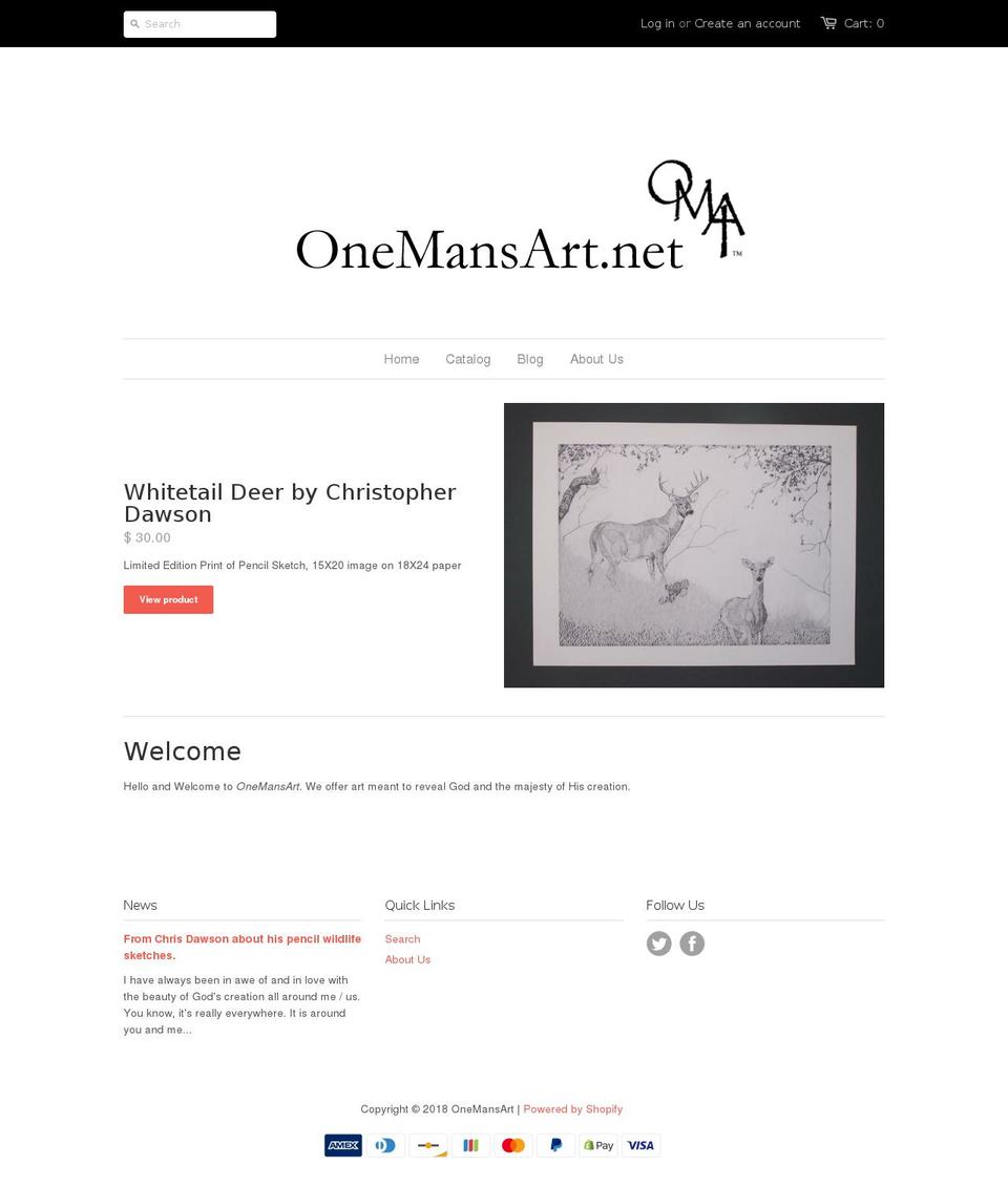 onemansart.net shopify website screenshot