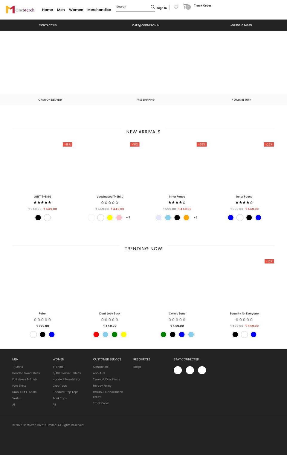 onemerch.in shopify website screenshot