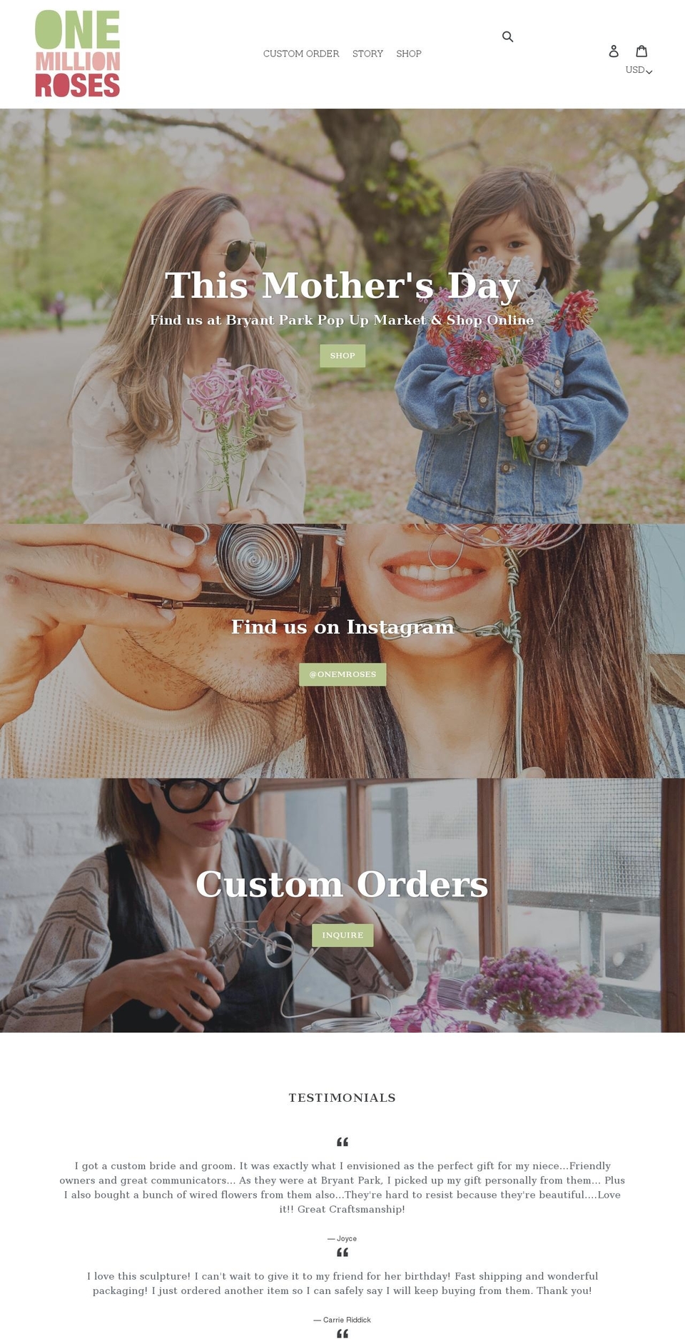 onemillionroses.com shopify website screenshot