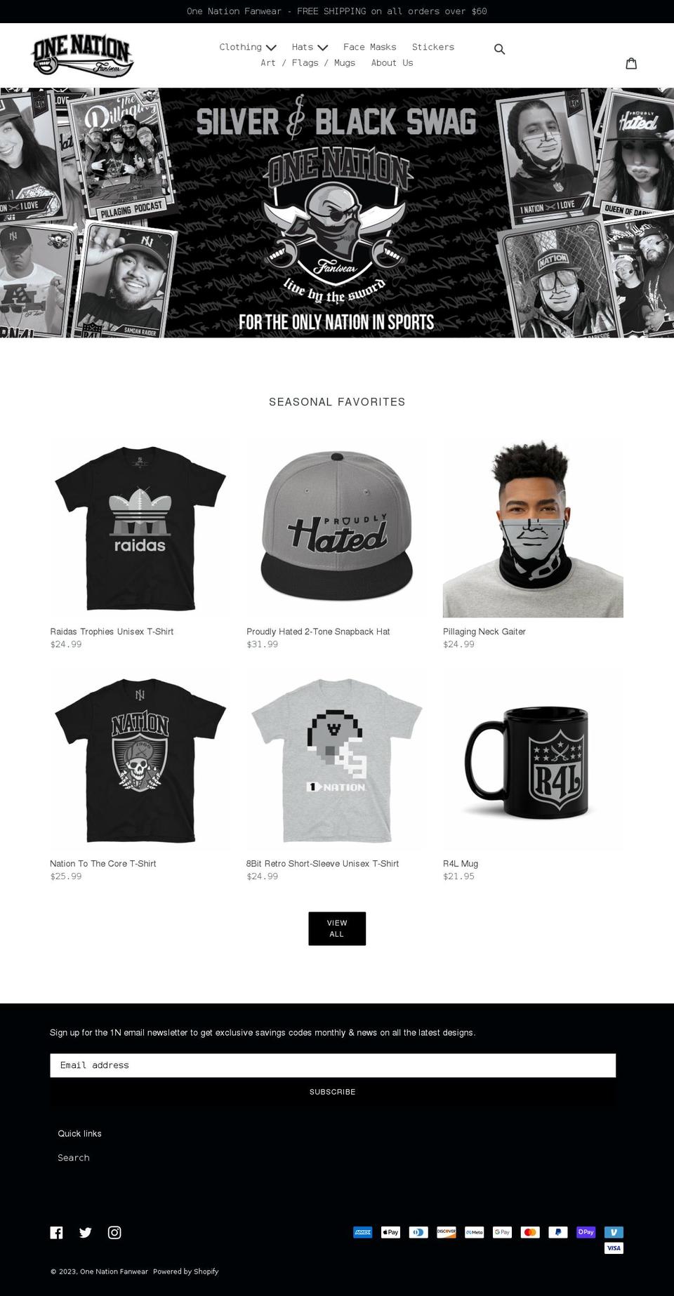 onenationfanwear.com shopify website screenshot