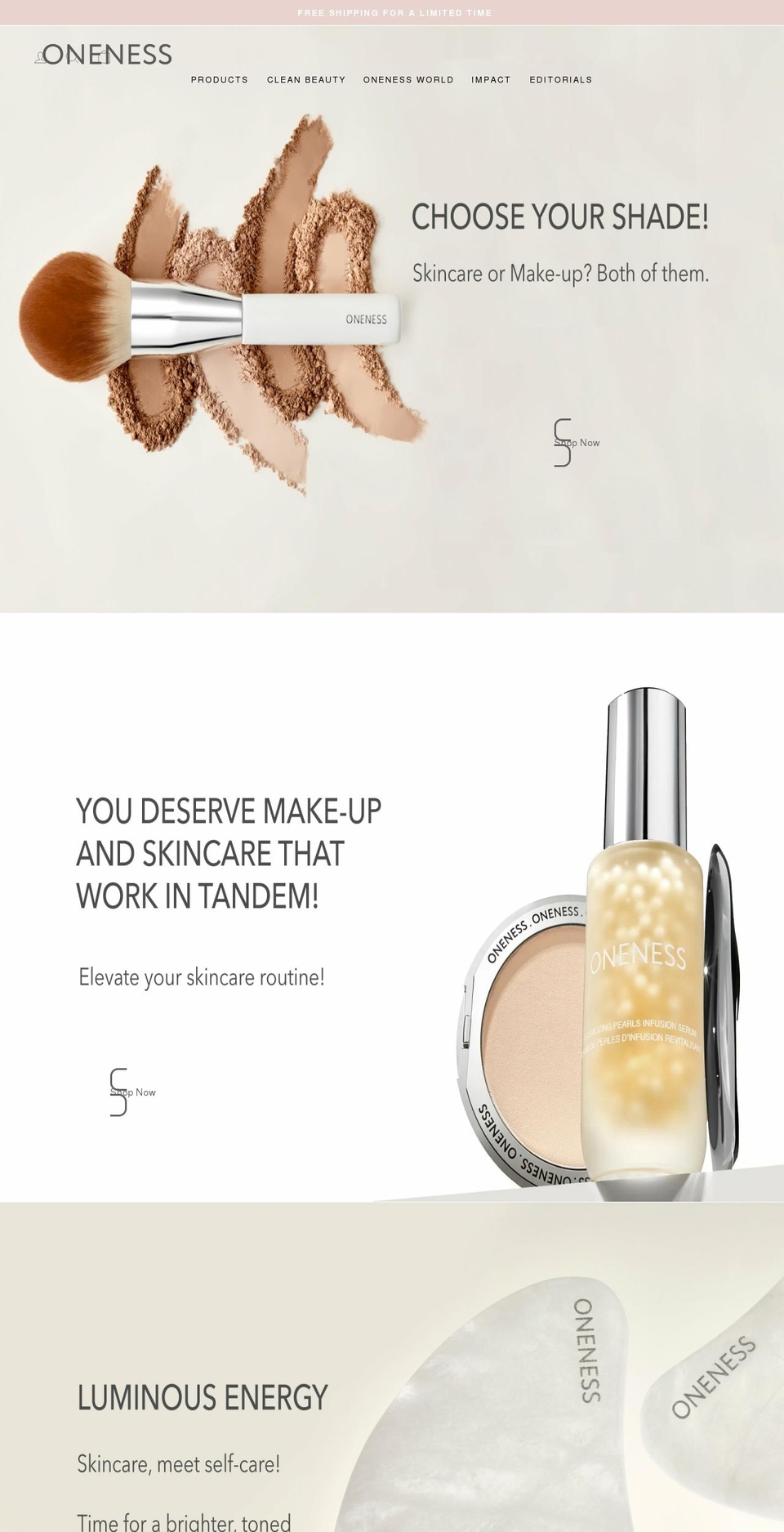 oneness-cosmetics.com shopify website screenshot