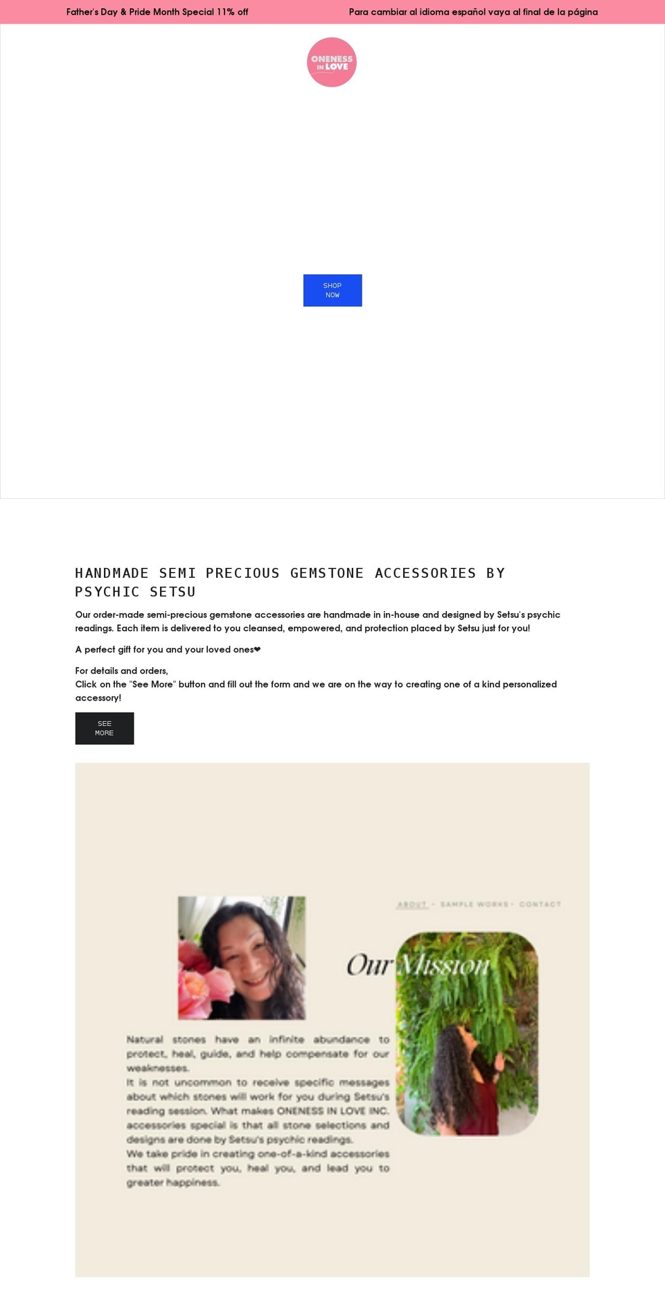 oneness-in-love.myshopify.com shopify website screenshot
