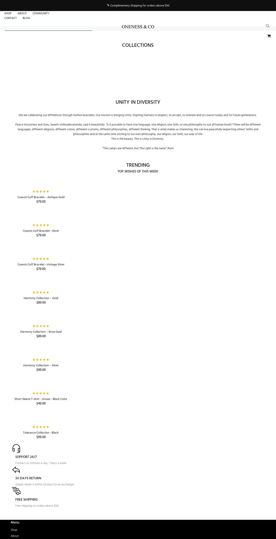 onenessandco.com shopify website screenshot