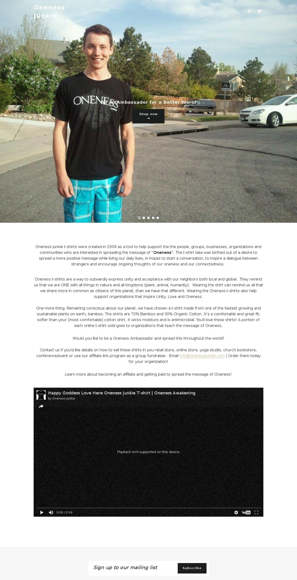 onenessjunkie.com shopify website screenshot