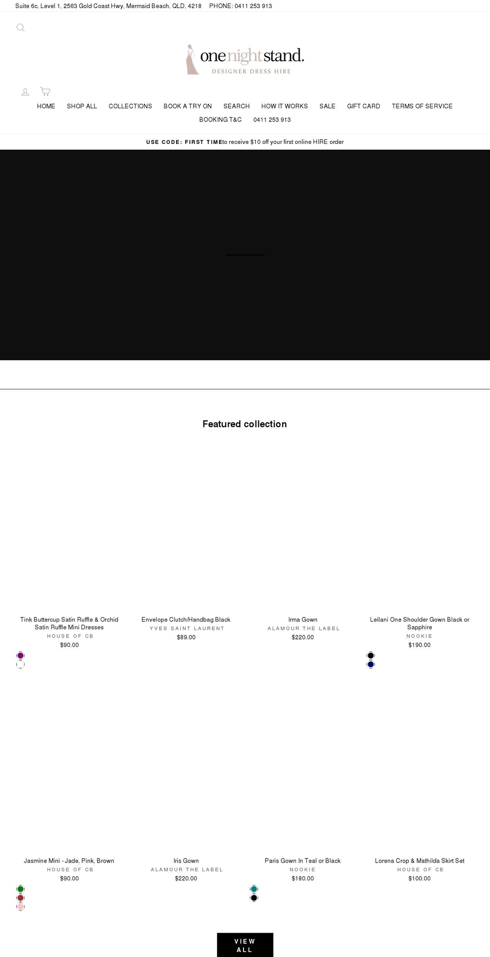 onenightstanddesignerhire.com shopify website screenshot