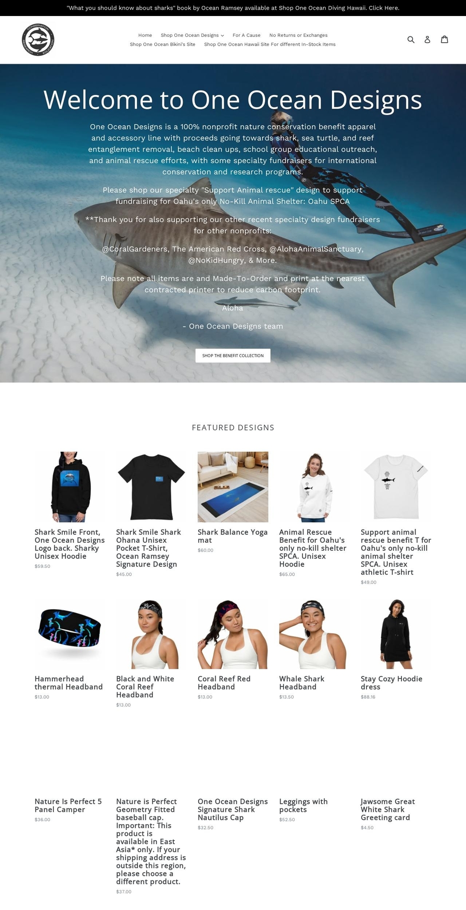 oneoceandesigns.org shopify website screenshot