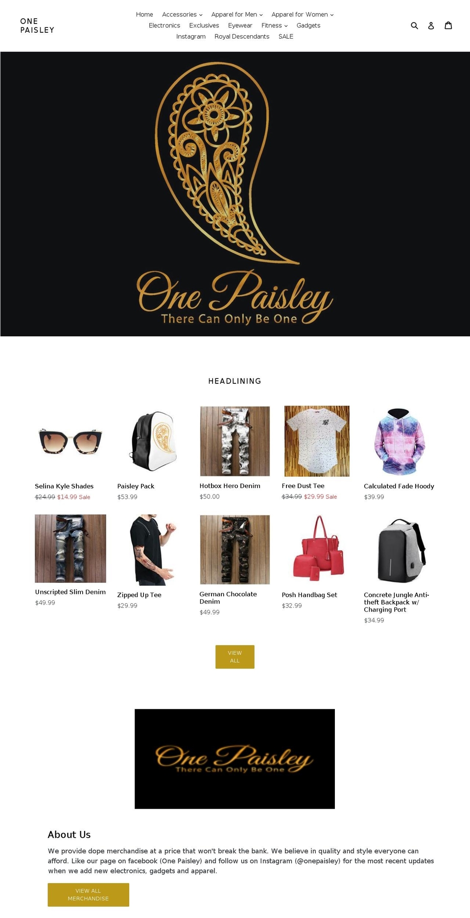 onepaisleymerch.com shopify website screenshot