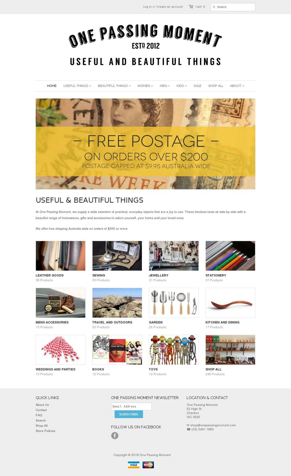 onepassingmoment.com.au shopify website screenshot