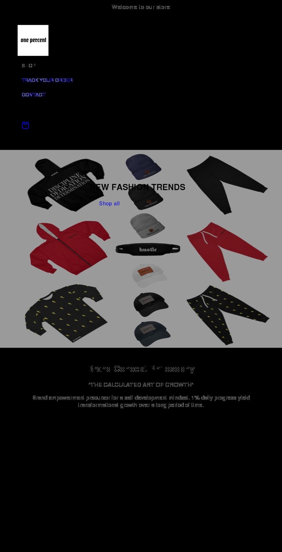 onepercentfashion.com shopify website screenshot