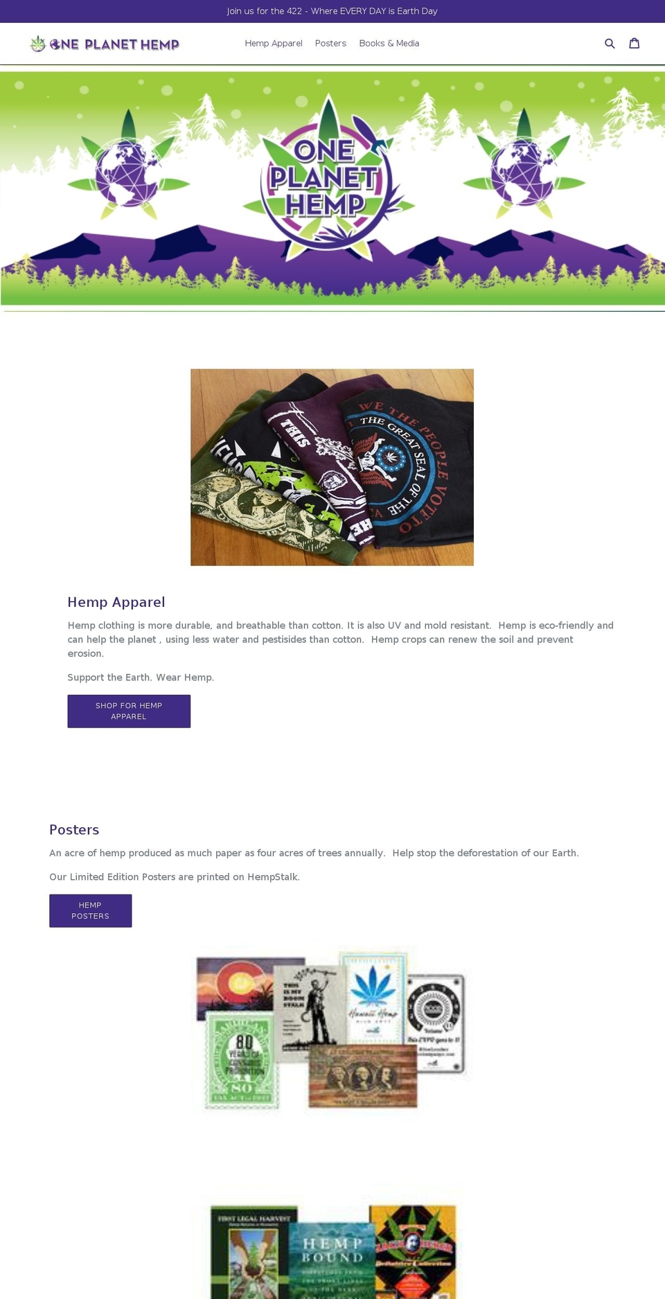oneplanethemp.com — Shopify storefront screenshot