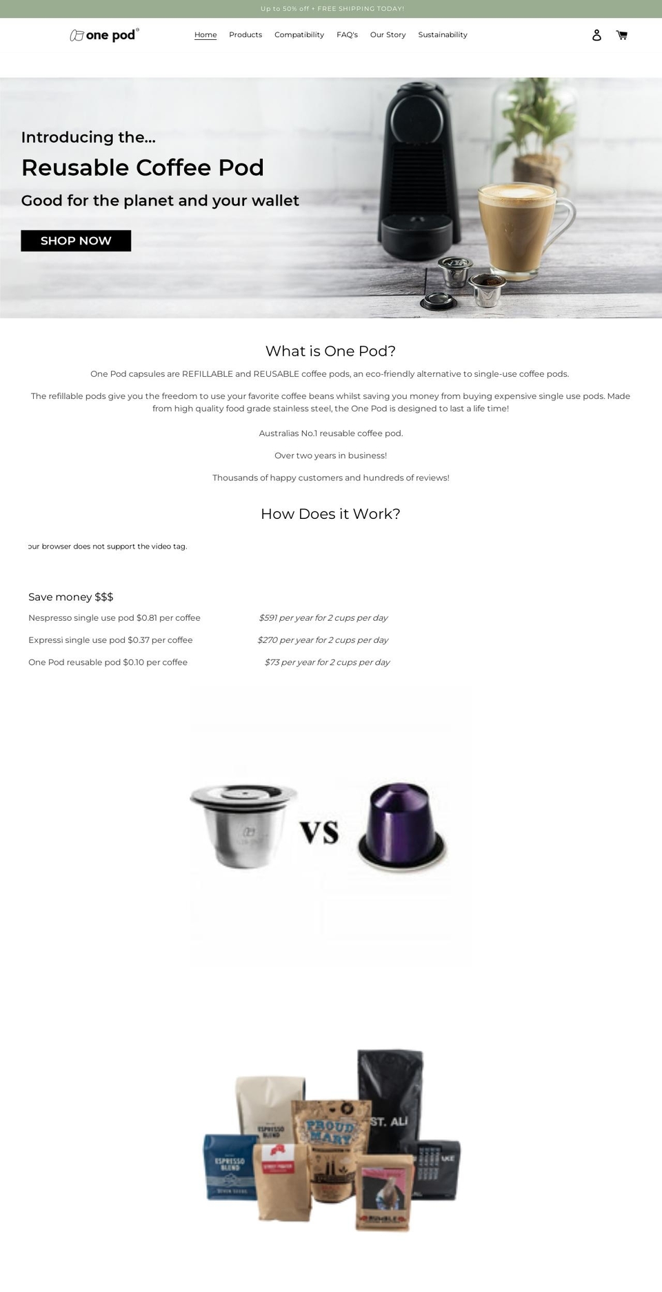 onepod.com.au shopify website screenshot