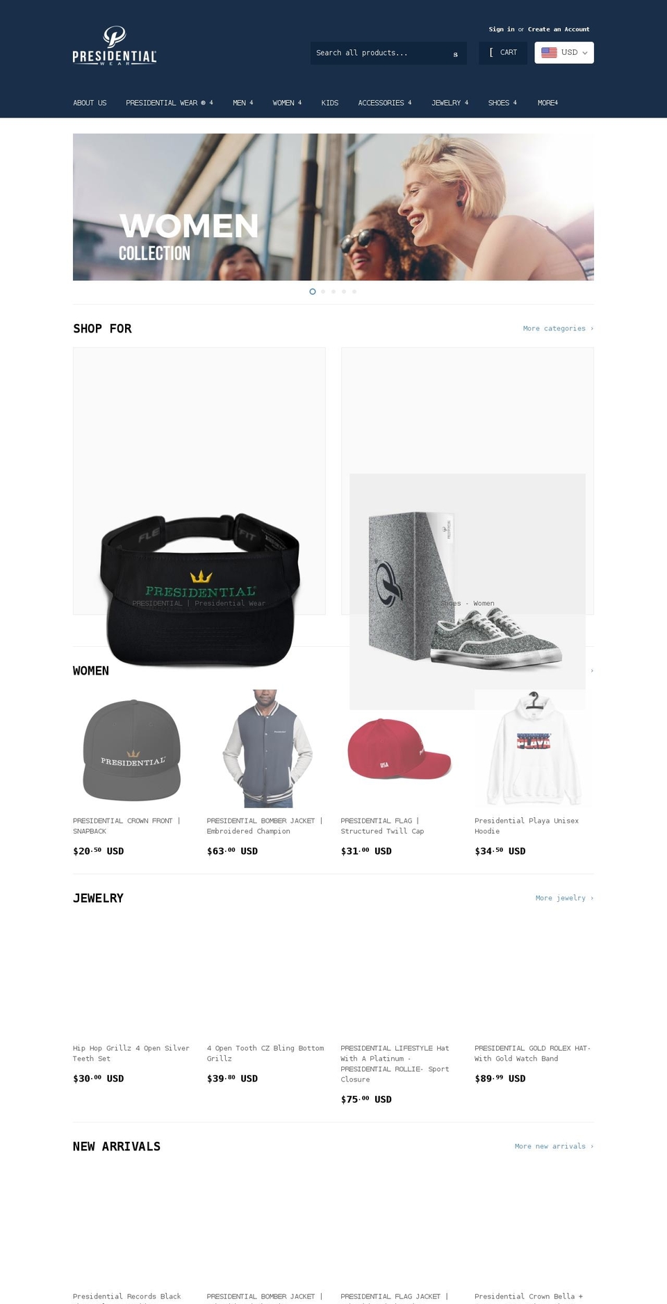 onepresidential.com — Shopify storefront screenshot