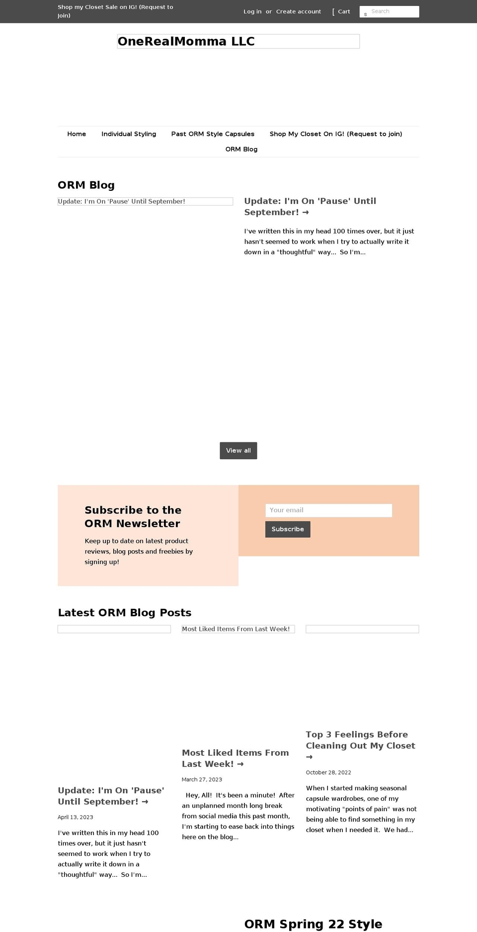 onerealmomma.com shopify website screenshot