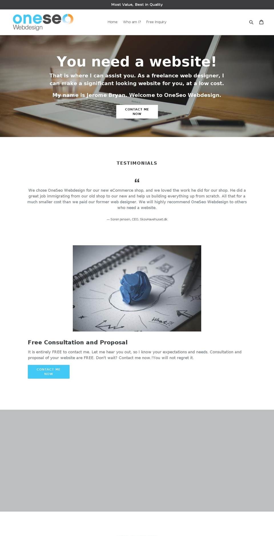 oneseowebdesign.com — Shopify storefront screenshot