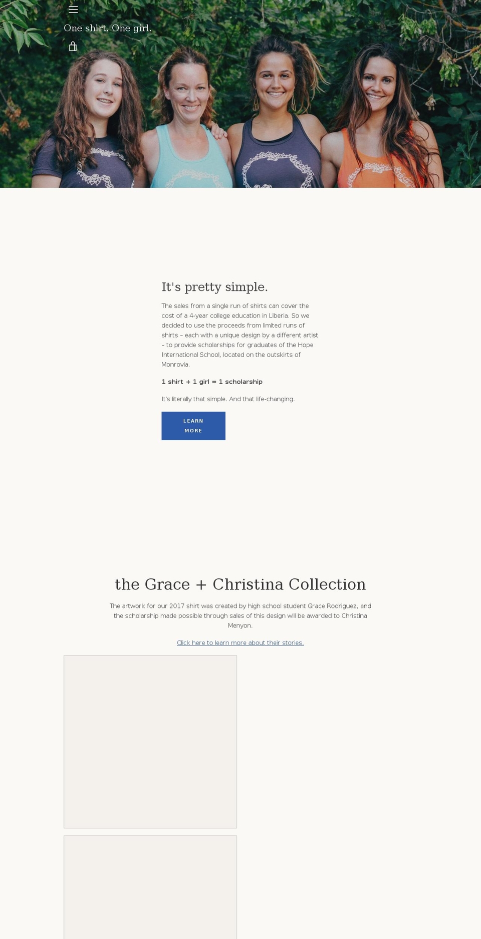 oneshirtonegirl.com — Shopify storefront screenshot