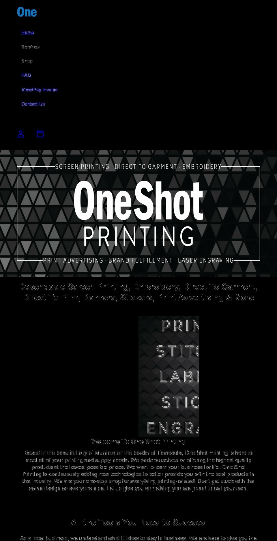 oneshotprinting.com shopify website screenshot