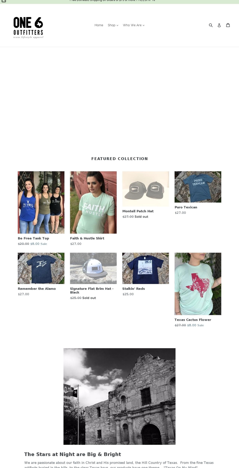 onesixoutfitters.com — Shopify storefront screenshot