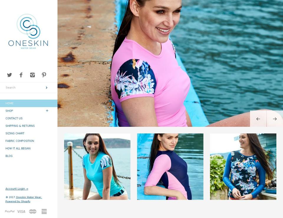 oneskinwaterwear.com shopify website screenshot