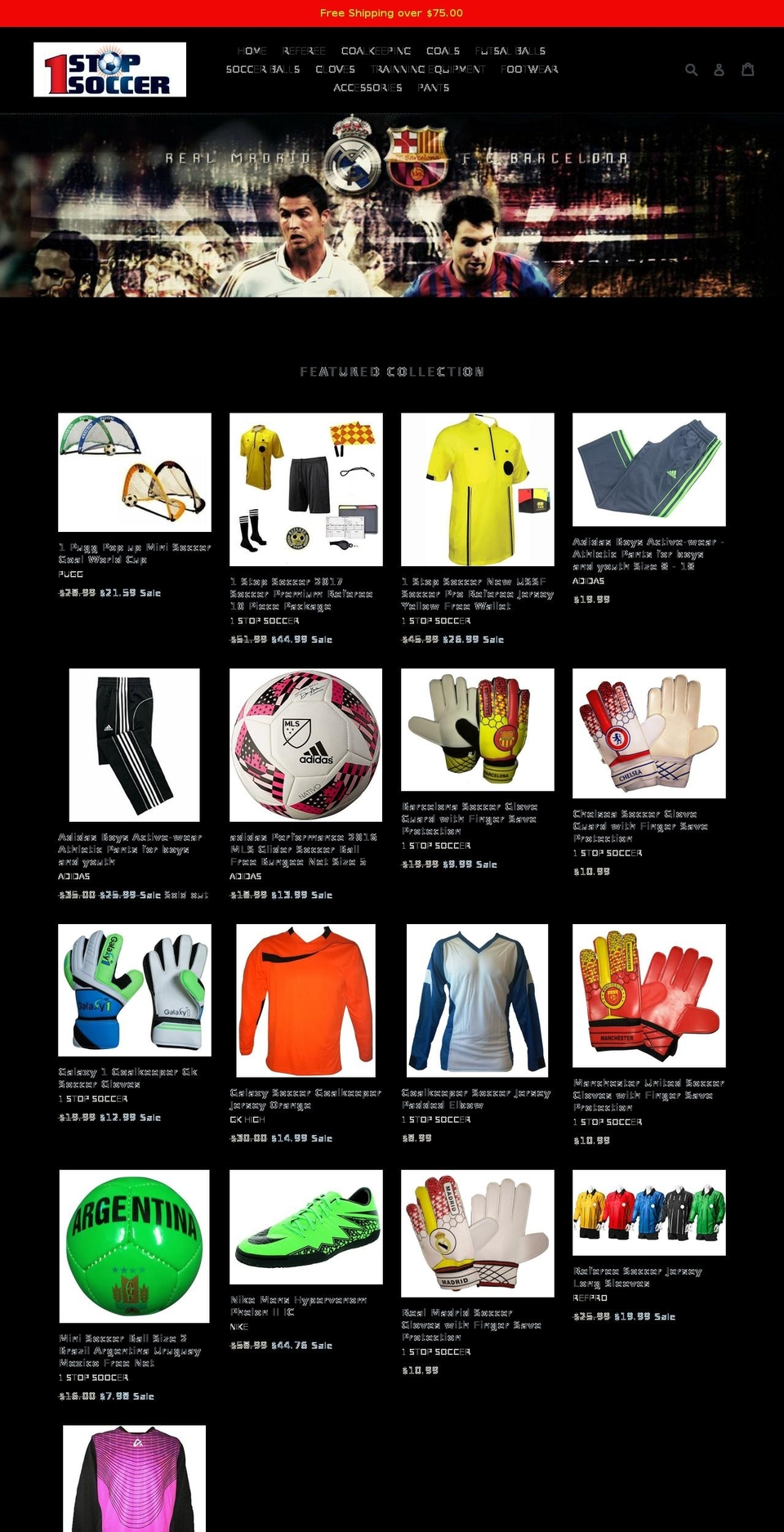 onestopsoccer.net shopify website screenshot