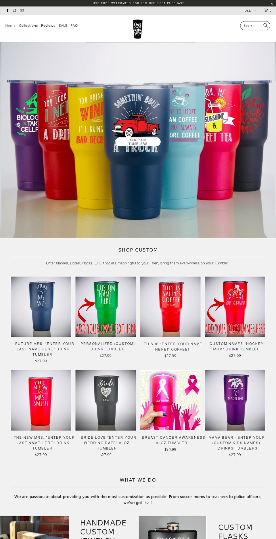 onestoptumblershop.com — Shopify storefront screenshot