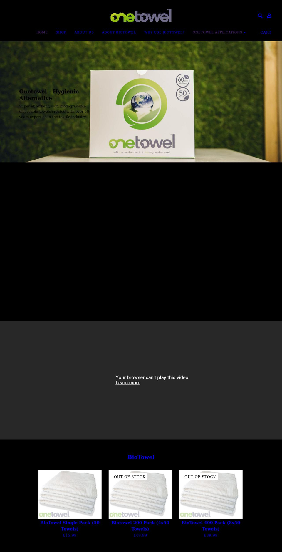 onetowel.com shopify website screenshot