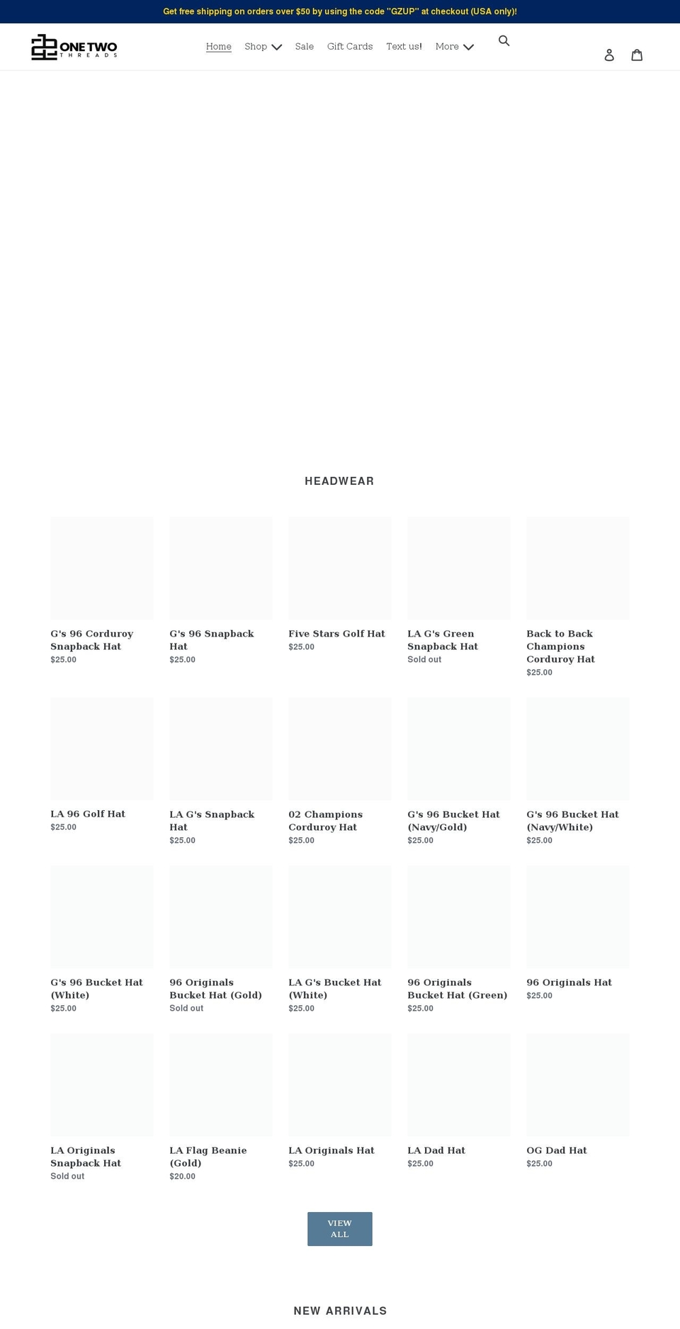 onetwothreads.com shopify website screenshot