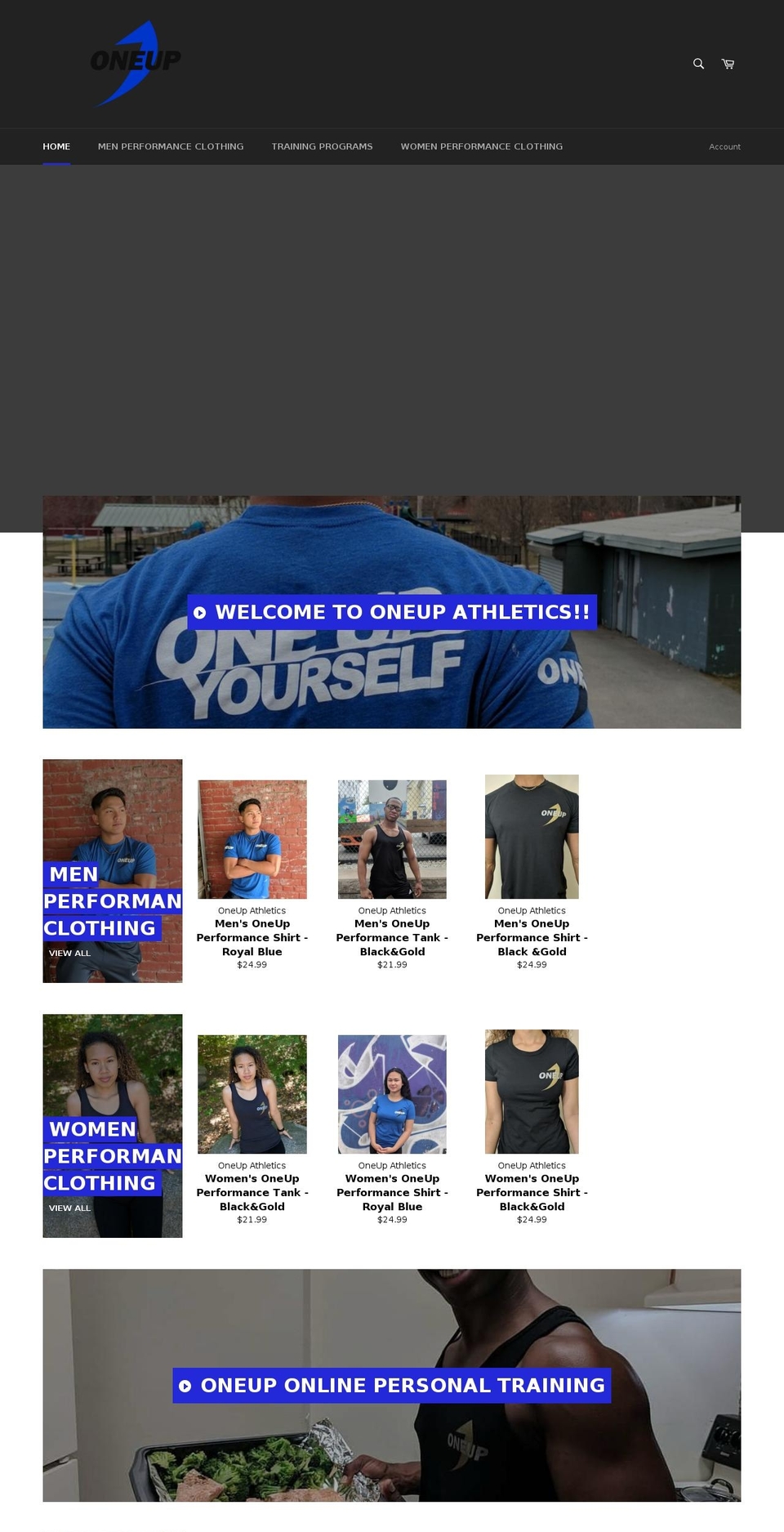 oneupathletics.com — Shopify storefront screenshot
