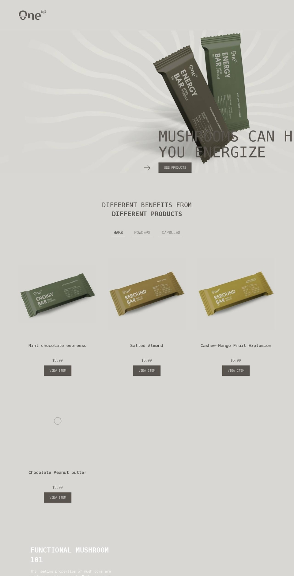 oneupshrooms.myshopify.com shopify website screenshot