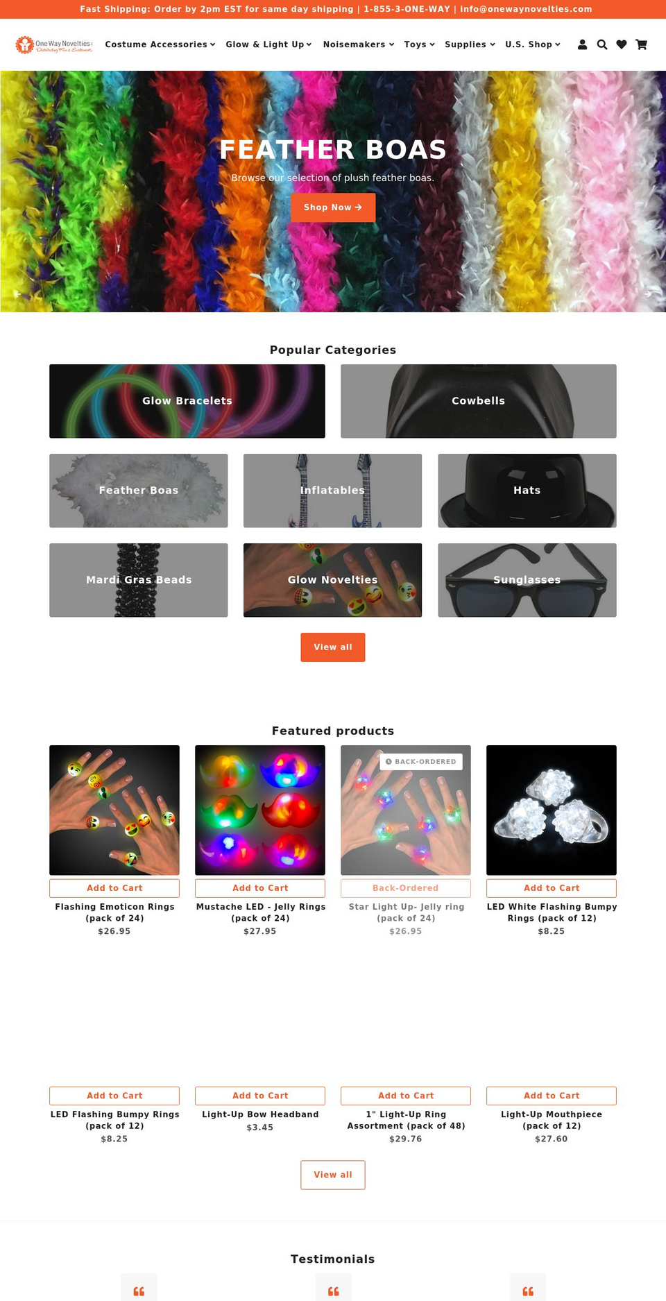 onewaynovelties.com shopify website screenshot