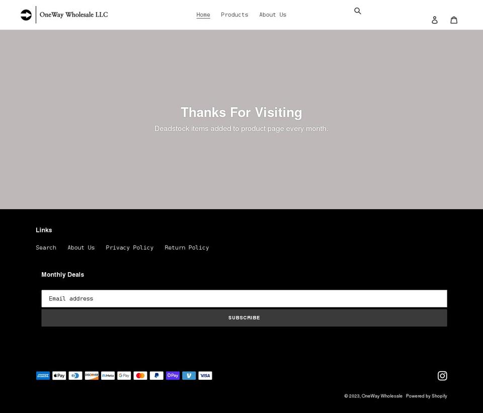 onewaywholesalellc.com shopify website screenshot