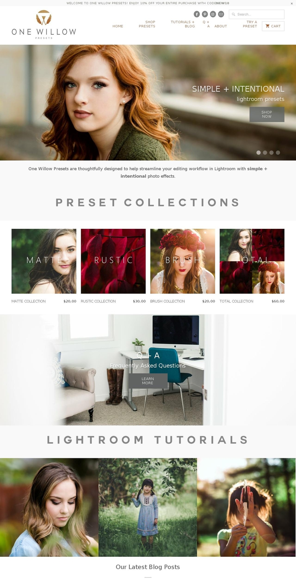 onewillowpresets.com shopify website screenshot