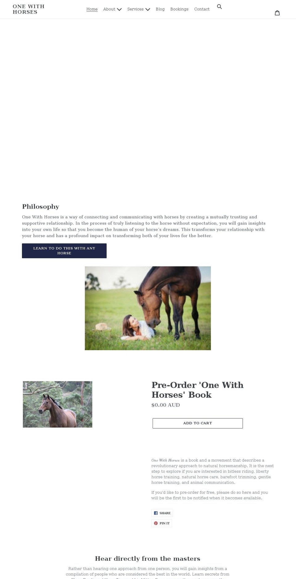 onewithhorses.com shopify website screenshot