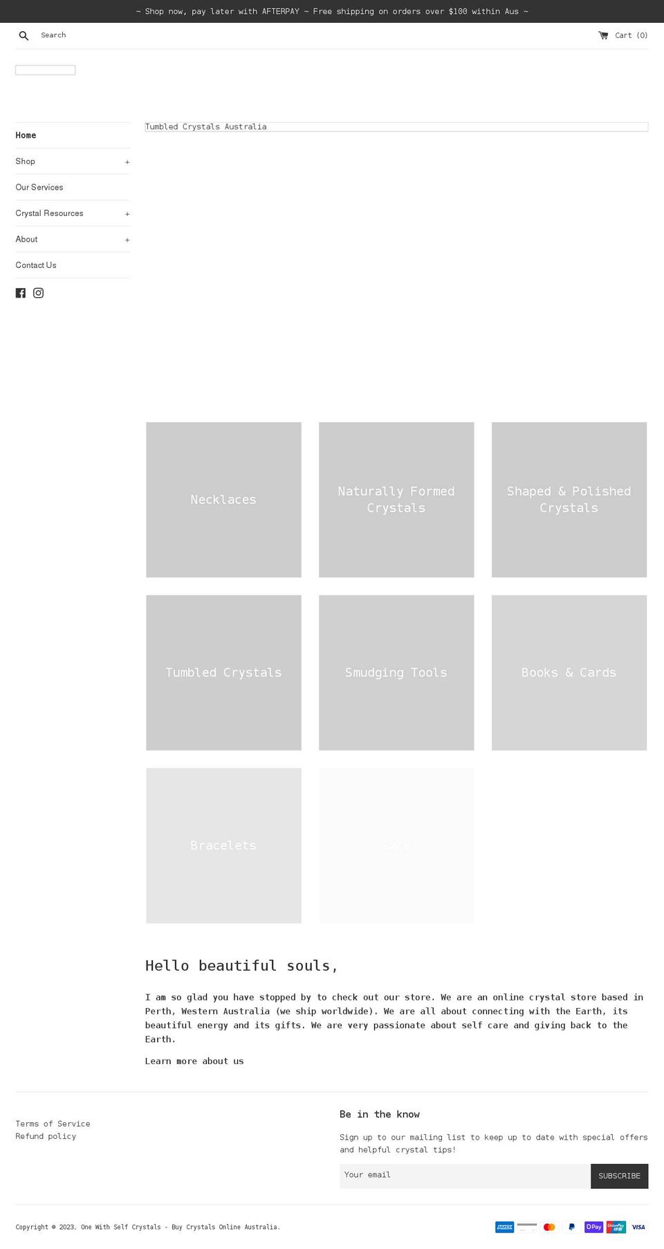 onewithselfcrystals.com shopify website screenshot