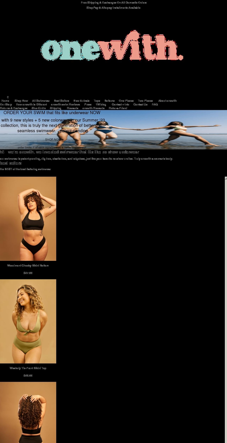 onewithswim.com shopify website screenshot