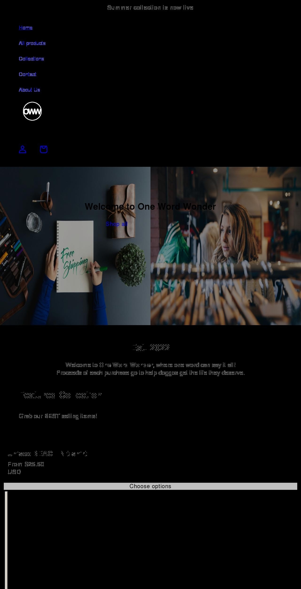 onewordwonder.com shopify website screenshot
