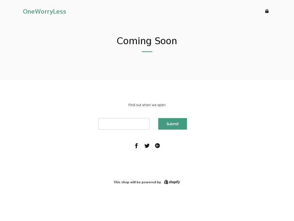 oneworryless.com shopify website screenshot